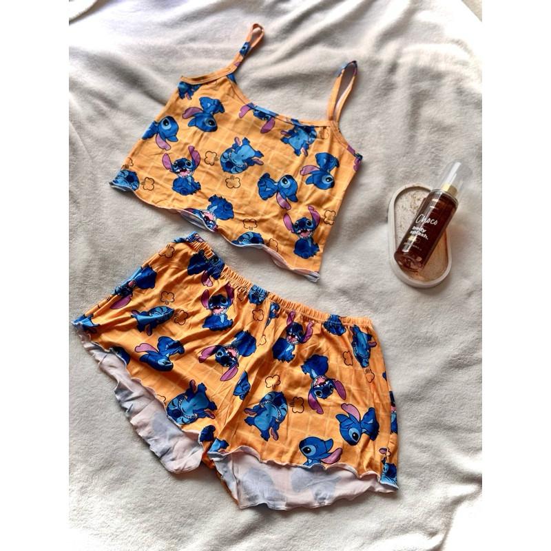 pijama feminino cropped doll suede estampado stitch