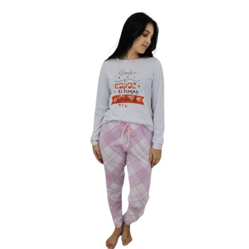 pijama feminino manga longa confortável