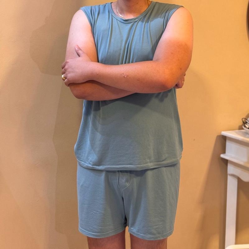 Pijama Regata em Malha Suede Verão Dormir Masculino Homem Confortável e Respirável