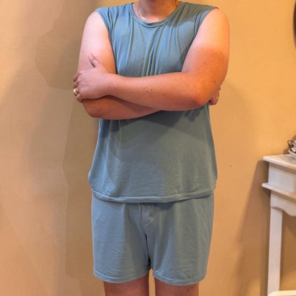 Pijama Regata em Malha Suede Verão Dormir Masculino Homem Confortável e Respirável