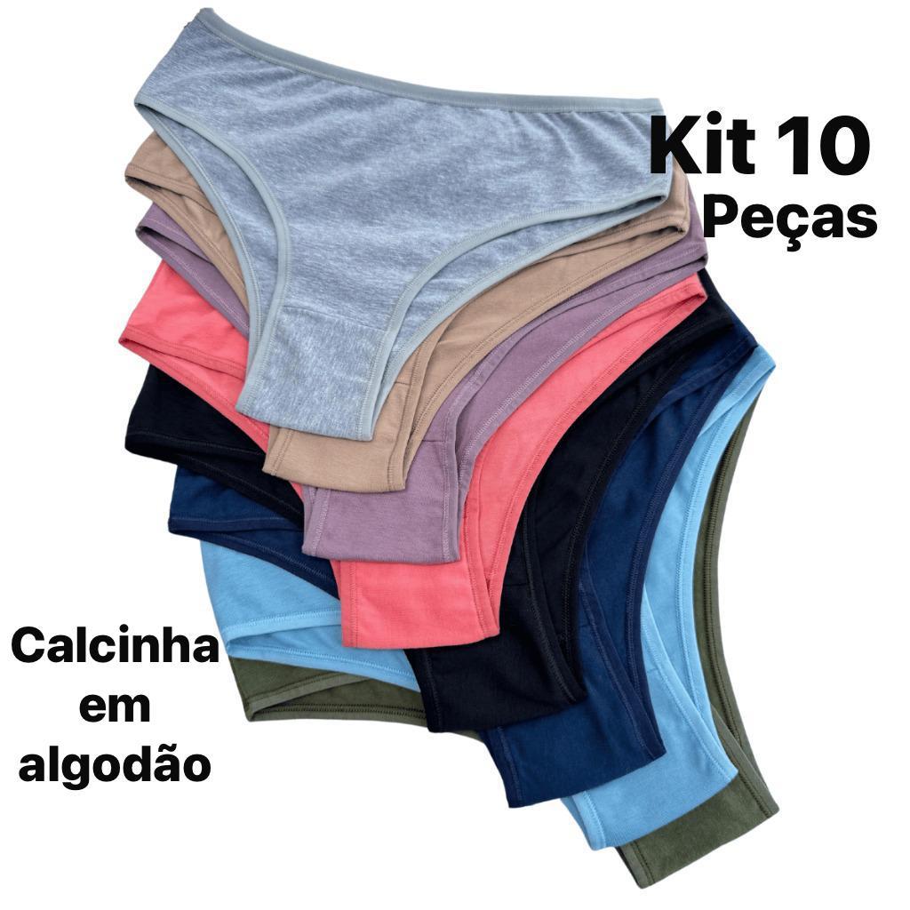 Kit 10 Calcinhas Algodão Conforto Básica Cores Variadas
