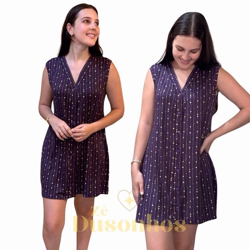 Camisola de botão Regata malha Suede Roupa de dormir