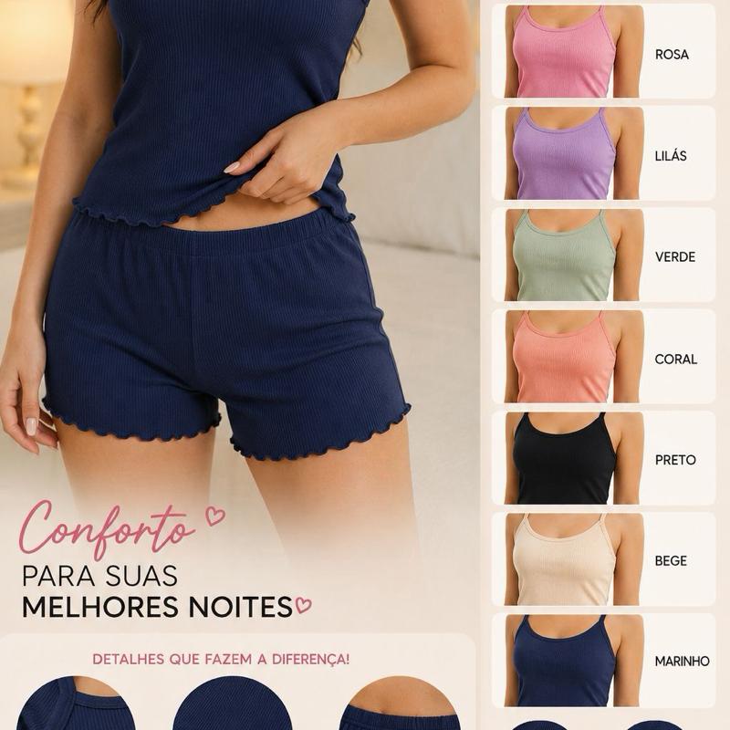 Pijama feminino baby-doll canelado alcinha