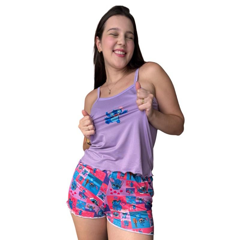 Baby Doll stitch confortável duravel feminimo DTF short curto