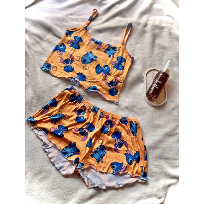 pijama feminino cropped doll suede estampado stitch