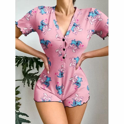 Macaquinho Pijama Com Botões em Suede Personagem