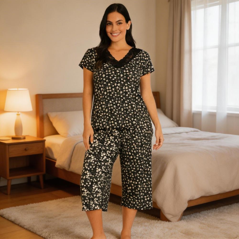 Pijama Pescador Feminino Adulto Manga Curta E Calça Para Dormir Conforto