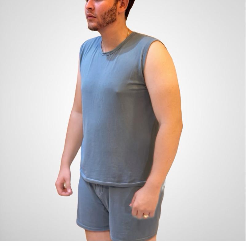 Pijama Regata em Malha Suede Verão Dormir Masculino Homem Confortável e Respirável