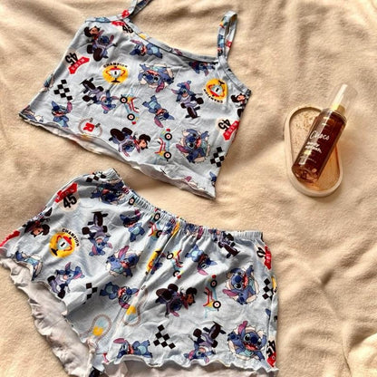 Croped Doll Personagem Pijama Suede para Mulheres com Estampa e Design Confortável