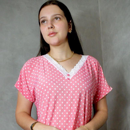 Kit 2 Camisolas Liganete Malha Fria com Renda e Botões detalhes Manga larga Cores Variadas