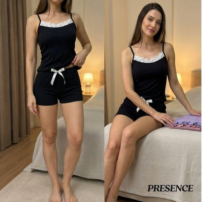 Baby doll canelado com renda suede Lacinho alcinha