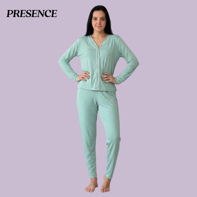 Pijama Americano De Bortões funcionais Suede Inverno Calça