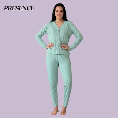 Pijama Americano De Bortões funcionais Suede Inverno Calça