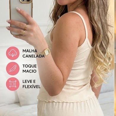 Pijama feminino baby-doll canelado alcinha