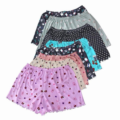 Kit 4 Shorts de Pijama Estampado Ondinha Suede Confortável Feminino Curto Estampa Viva e Colorida