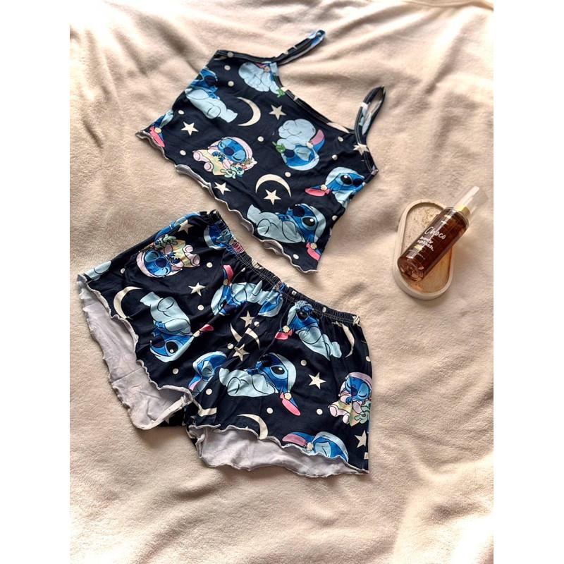 pijama feminino cropped doll suede estampado stitch