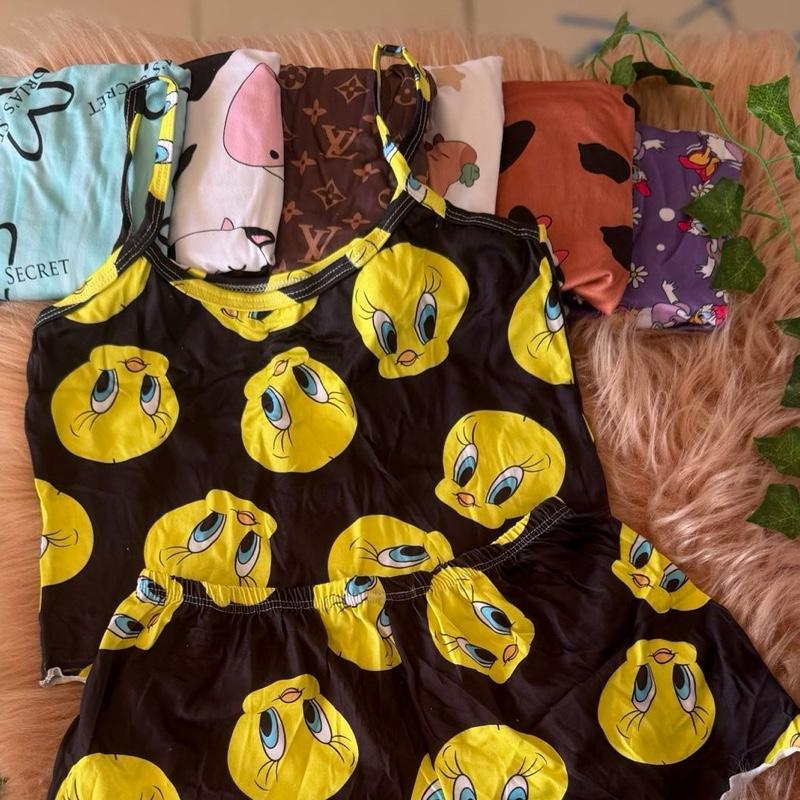 Croped Doll Personagens Animados em Suede feminino Pijama fresquinho com Estampa de Personagens Divertidos