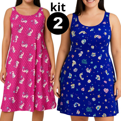 Kit 2 Camisolas Feminina Regata Fresquinha Vestido Pijaminha Verão Dia a Dia Conforto e Leveza para Dormir Bem
