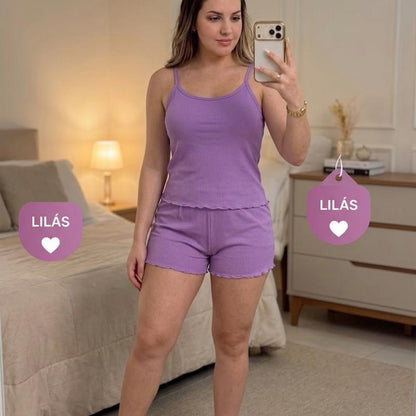 Kit 2 pijamas de short verão canelado