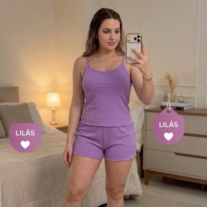 Pijama feminino baby-doll canelado alcinha