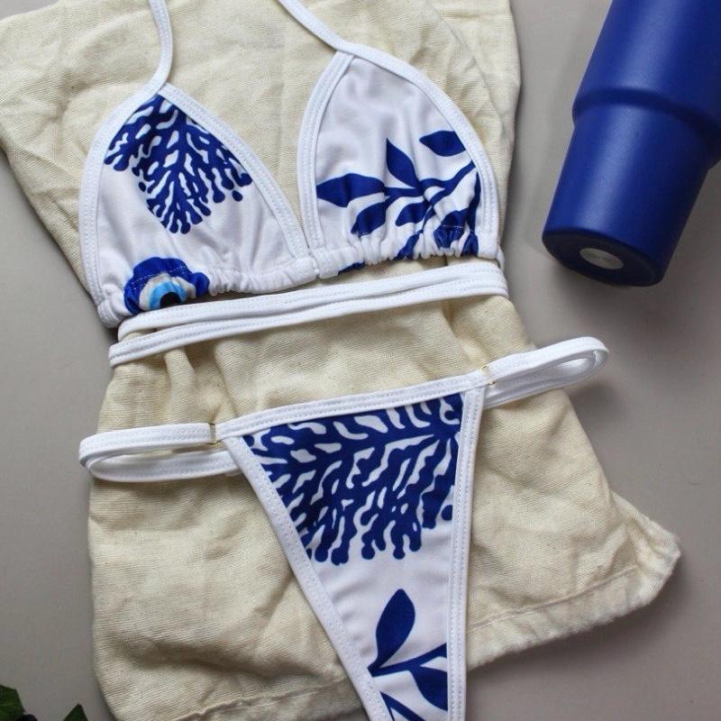 Marquinha Biquini Estampa Azul com olho grego Fio Design Moderno e Confortável para Praia e Piscina