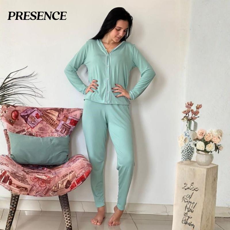 Pijama Americano De Bortões funcionais Suede Inverno Calça