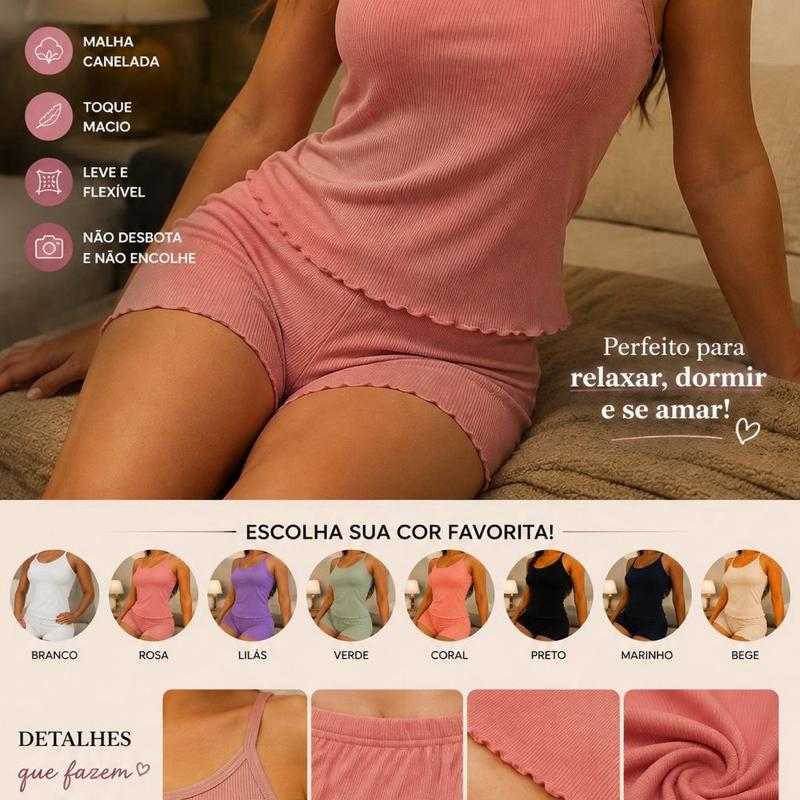 Pijama feminino baby-doll canelado alcinha