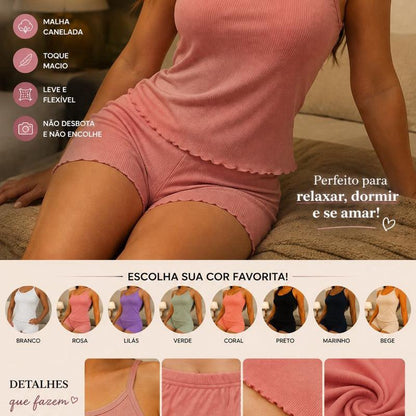 Pijama feminino baby-doll canelado alcinha