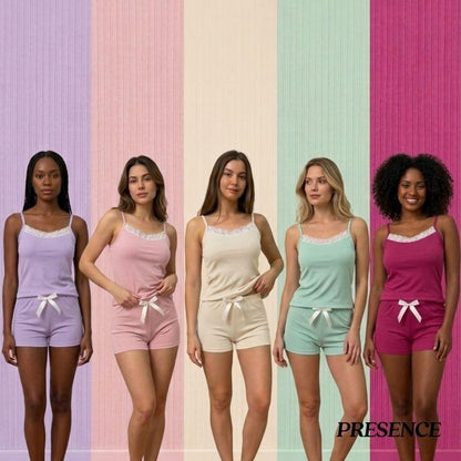 Baby doll canelado com renda suede Lacinho alcinha