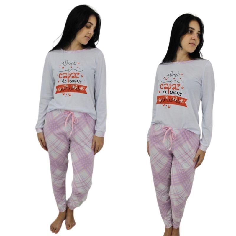 pijama feminino manga longa confortável