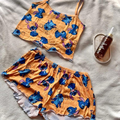 Croped Doll Personagem Pijama Suede para Mulheres com Estampa e Design Confortável