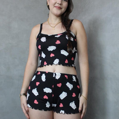 Kit 2 cropped doll Pijama Feminino Suede estampado Variado
