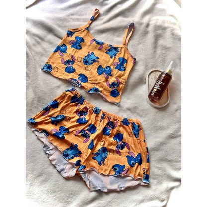 pijama feminino cropped doll suede estampado stitch