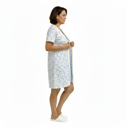 Camisola senhora de botão abre fácil pós cirurgico