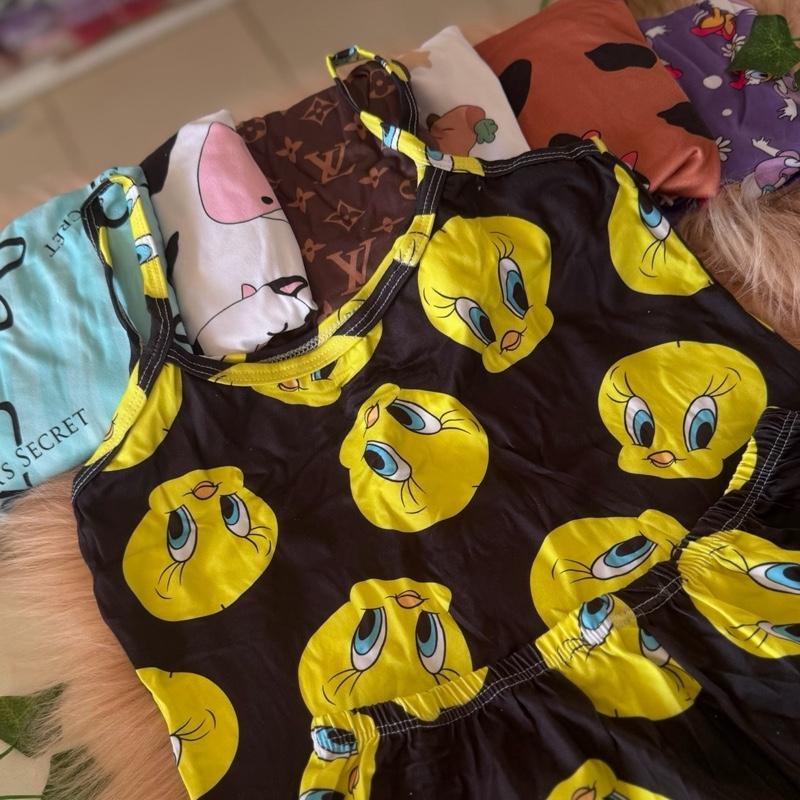 Croped Doll Personagens Animados em Suede feminino Pijama fresquinho com Estampa de Personagens Divertidos