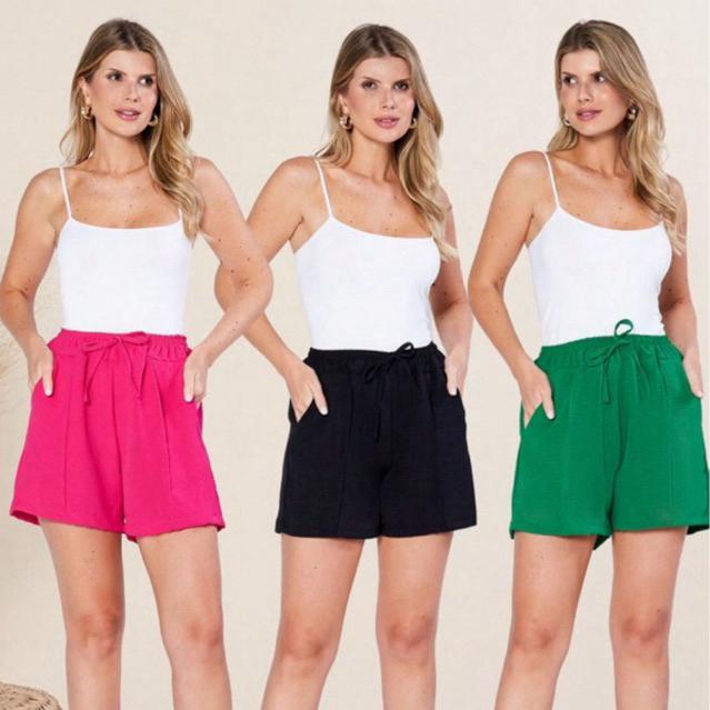 Kit 3 Short Duna Feminino Com Bolso Sortida