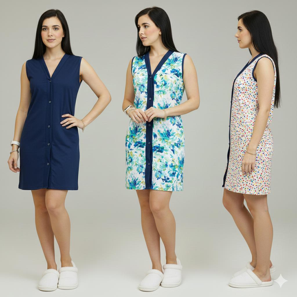 Camisola senhora de botão abre fácil pós cirurgico