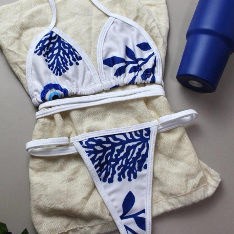 Marquinha Biquini Estampa Azul com olho grego Fio Design Moderno e Confortável para Praia e Piscina
