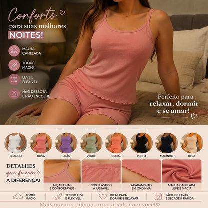 Kit 2 Pijamas Baby Doll Short Doll Feminino Em Canelado Suede
