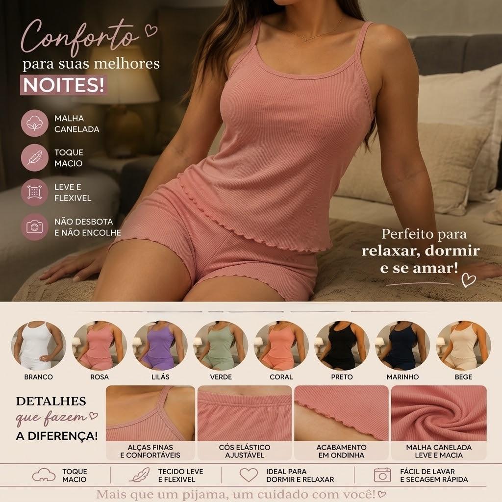Kit 2 Pijamas Baby Doll Short Doll Feminino Em Canelado Suede