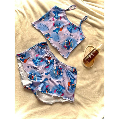 pijama feminino cropped doll suede estampado stitch