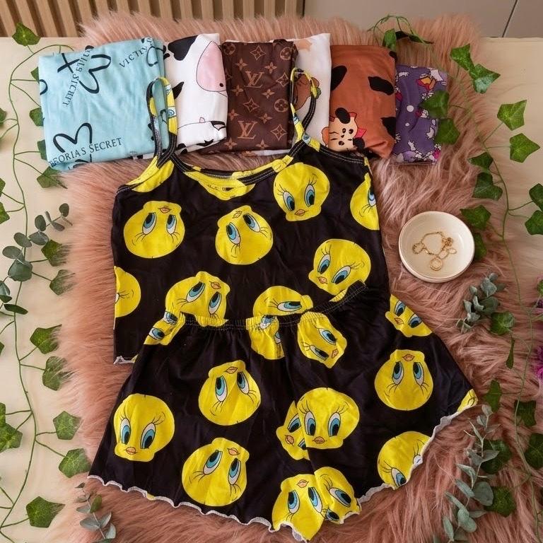 Croped Doll Personagens Animados em Suede feminino Pijama fresquinho com Estampa de Personagens Divertidos