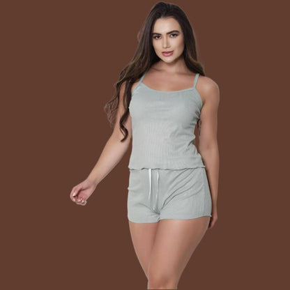 Kit 2 Pijamas Baby Doll Short Doll Feminino Em Canelado Suede