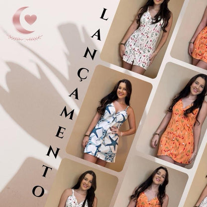 Camisola de botões funcionais sortida estampada pijama