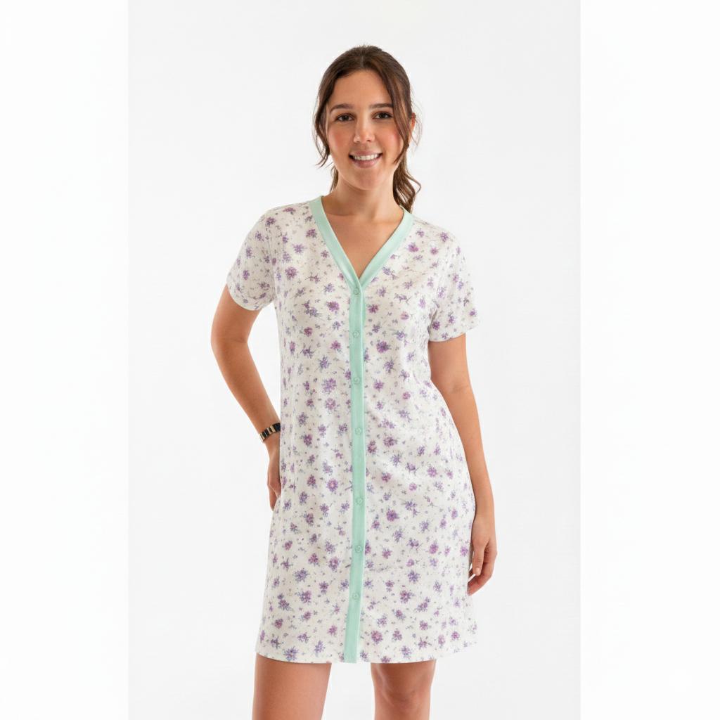 Camisola senhora de botão abre fácil pós cirurgico