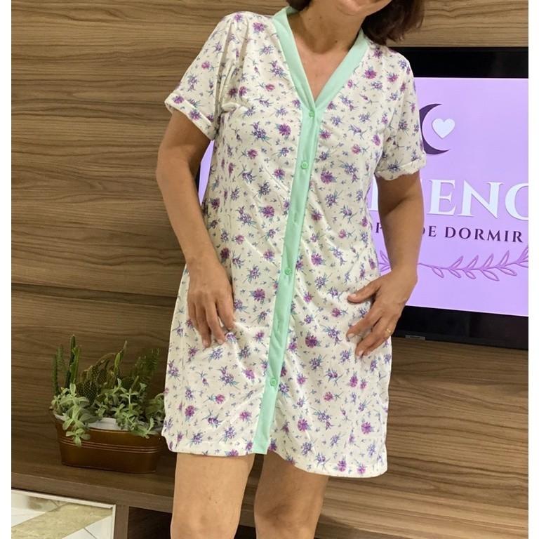 Camisola senhora de botão abre fácil pós cirurgico