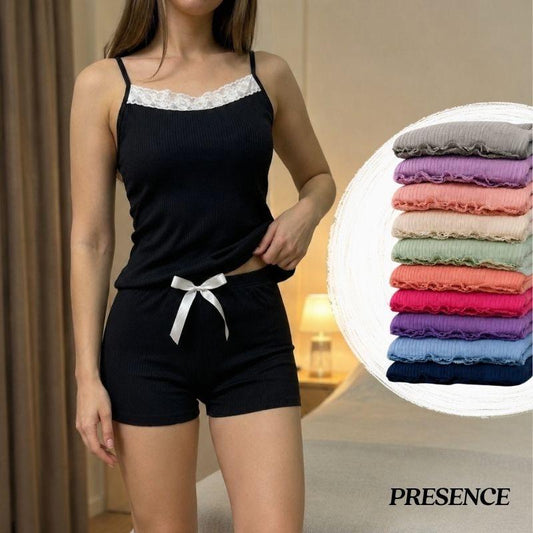 Baby doll canelado com renda suede Lacinho alcinha