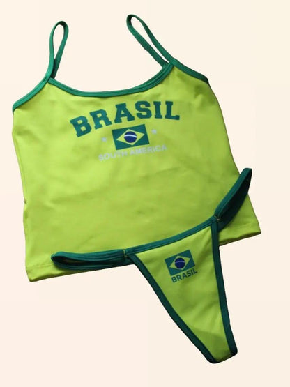 Conjunto Blusa e Calcinha Biquini Fio dental Brasil Core