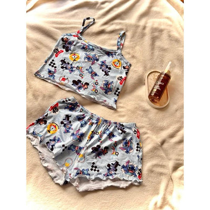 pijama feminino cropped doll suede estampado stitch