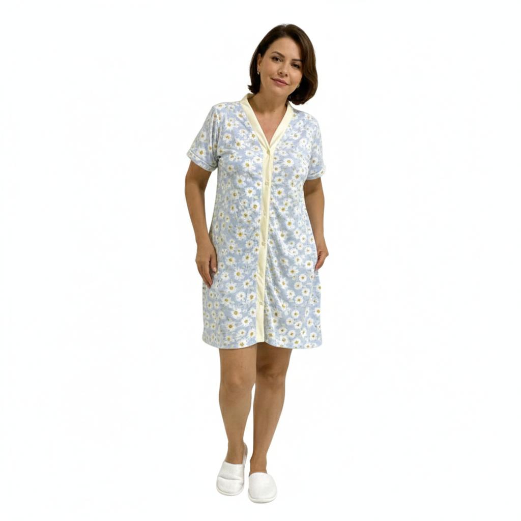 Camisola senhora de botão abre fácil pós cirurgico